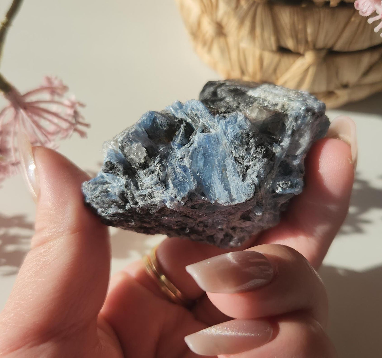 Amazing natural blue Kyanite with quartz, raw mineral specimen