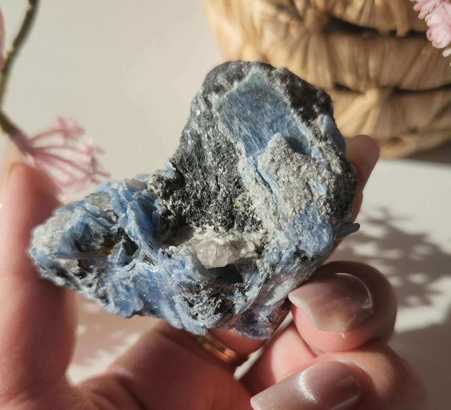 Amazing natural blue Kyanite with quartz, raw mineral specimen