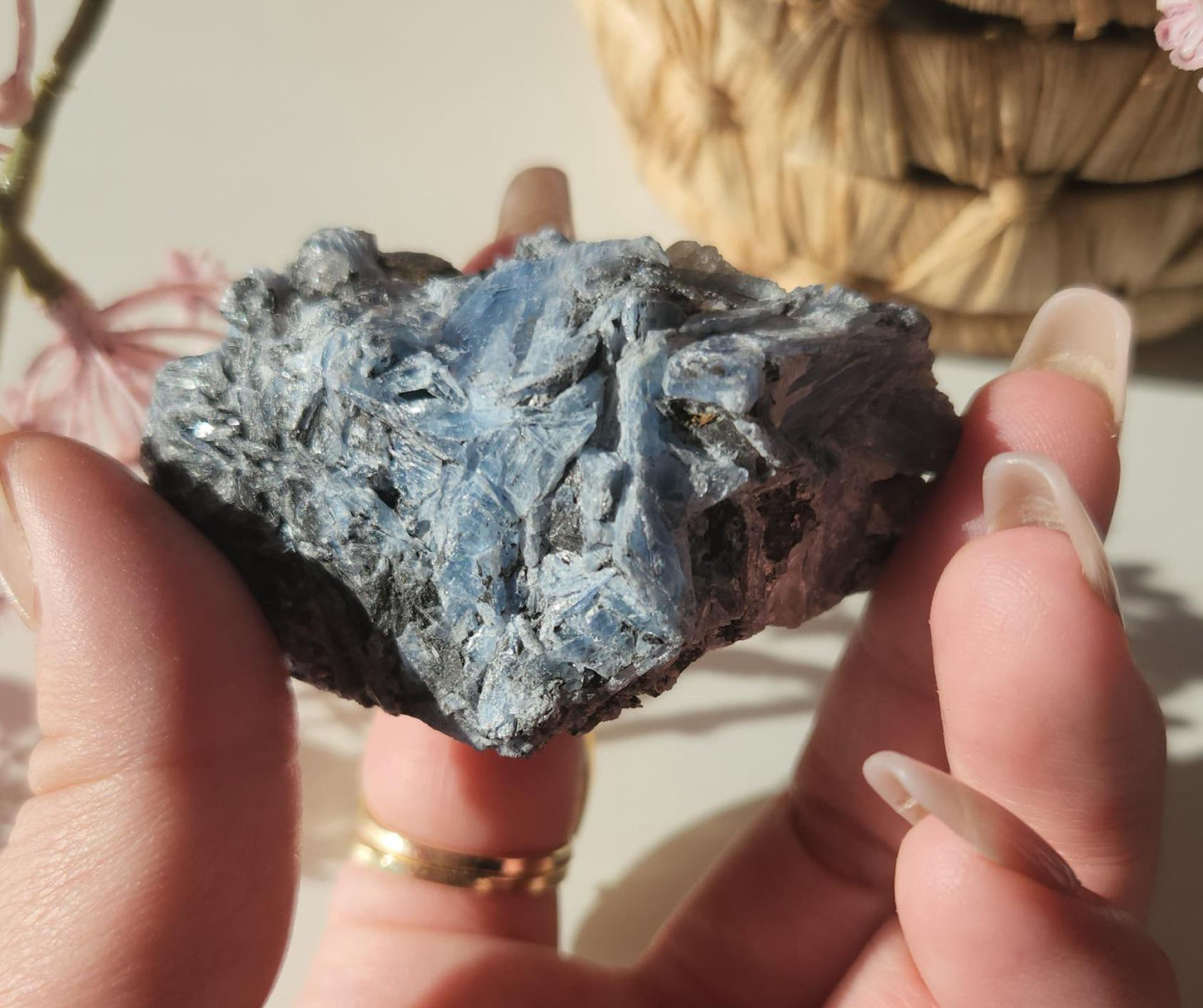 Amazing natural blue Kyanite with quartz, raw mineral specimen