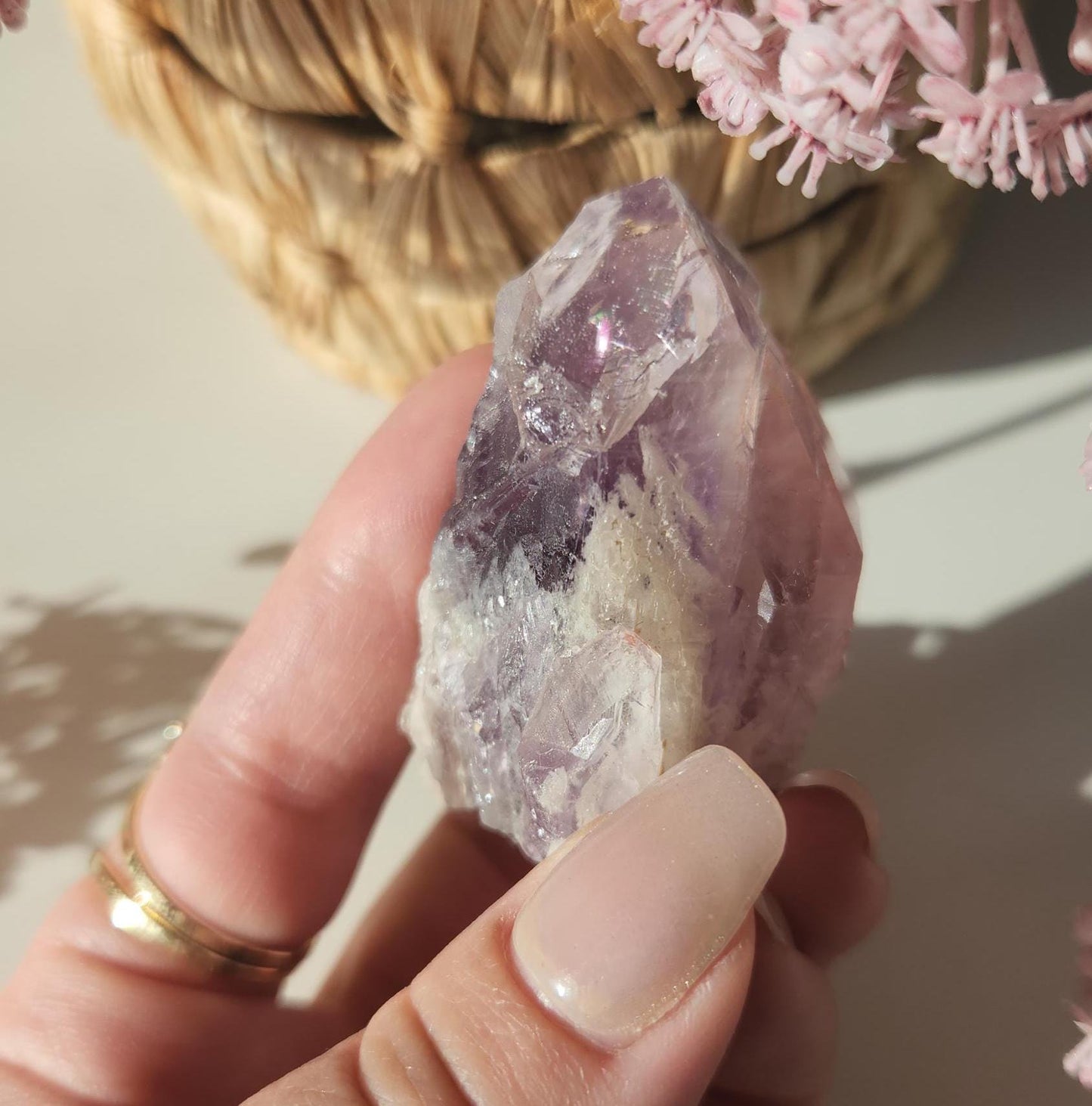 AAA beautiful rare cathedral Amethyst point with oxidation by mother nature, self healed, raw, natural and unpolished from Brazil