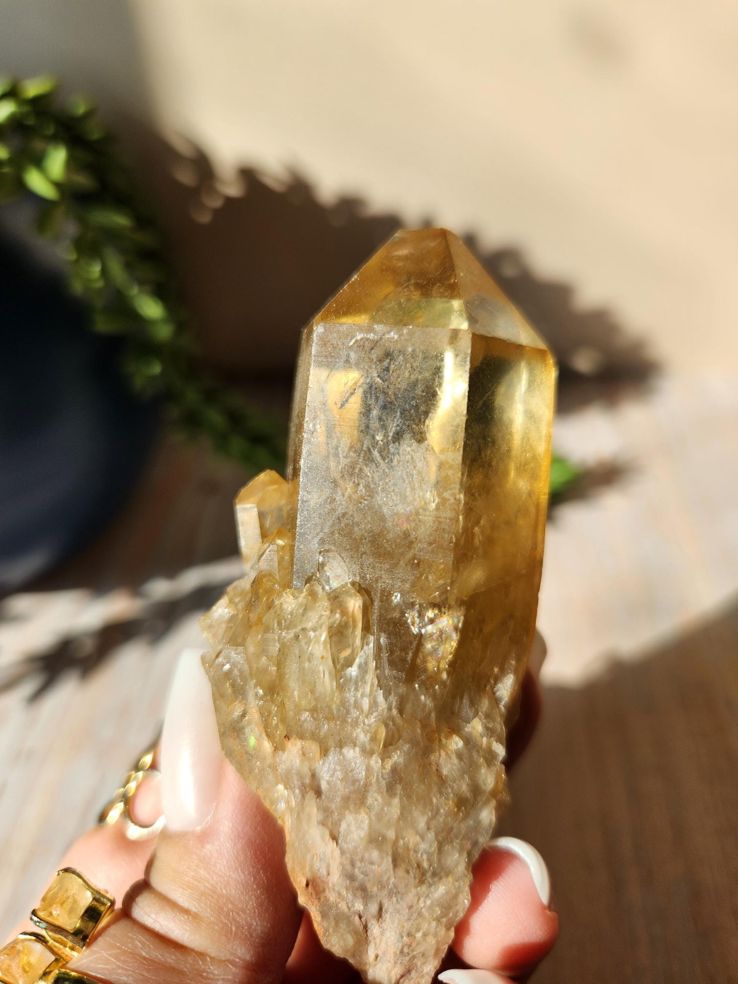 Beautiful natural kundalini citrine from the Congo, honey citrine with rainbows, genuine, untreated and not polished