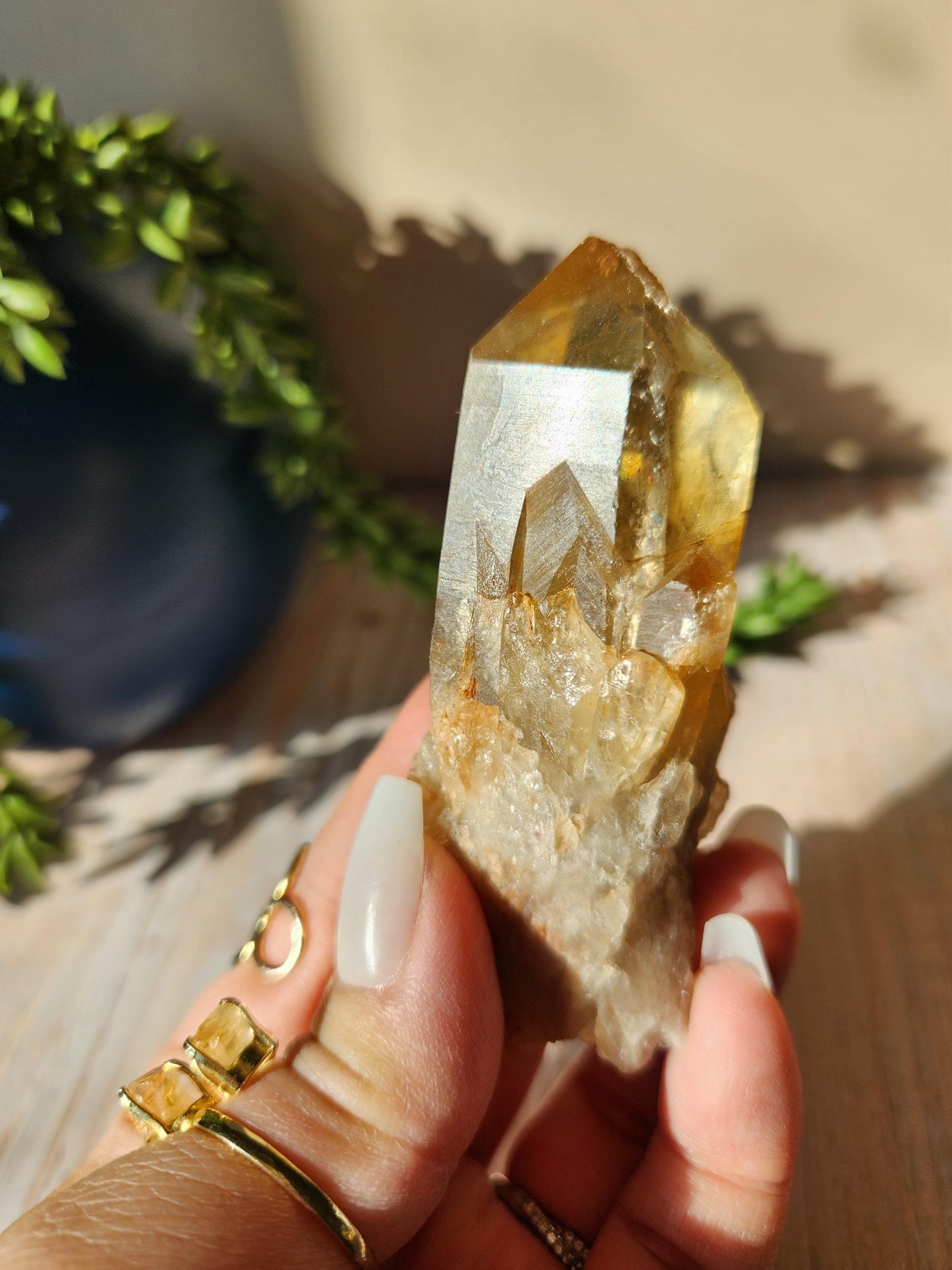 Beautiful natural kundalini citrine from the Congo, honey citrine with rainbows, genuine, untreated and not polished
