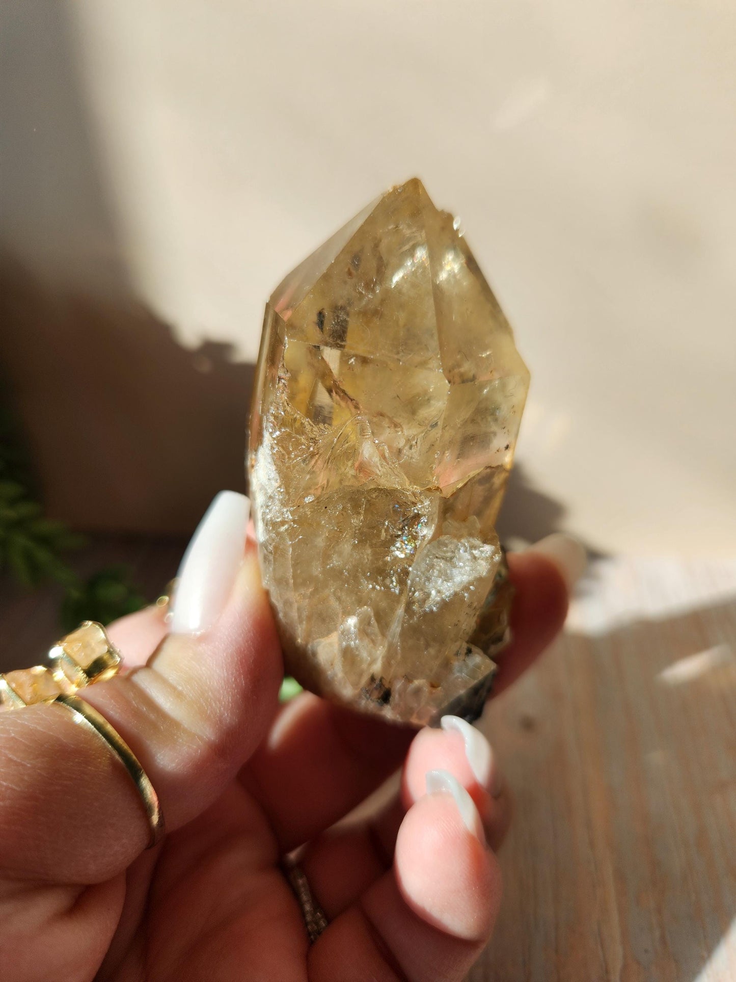 Natural double point kundalini citrine from the Congo, honey citrine with rainbows, genuine, untreated and not polished
