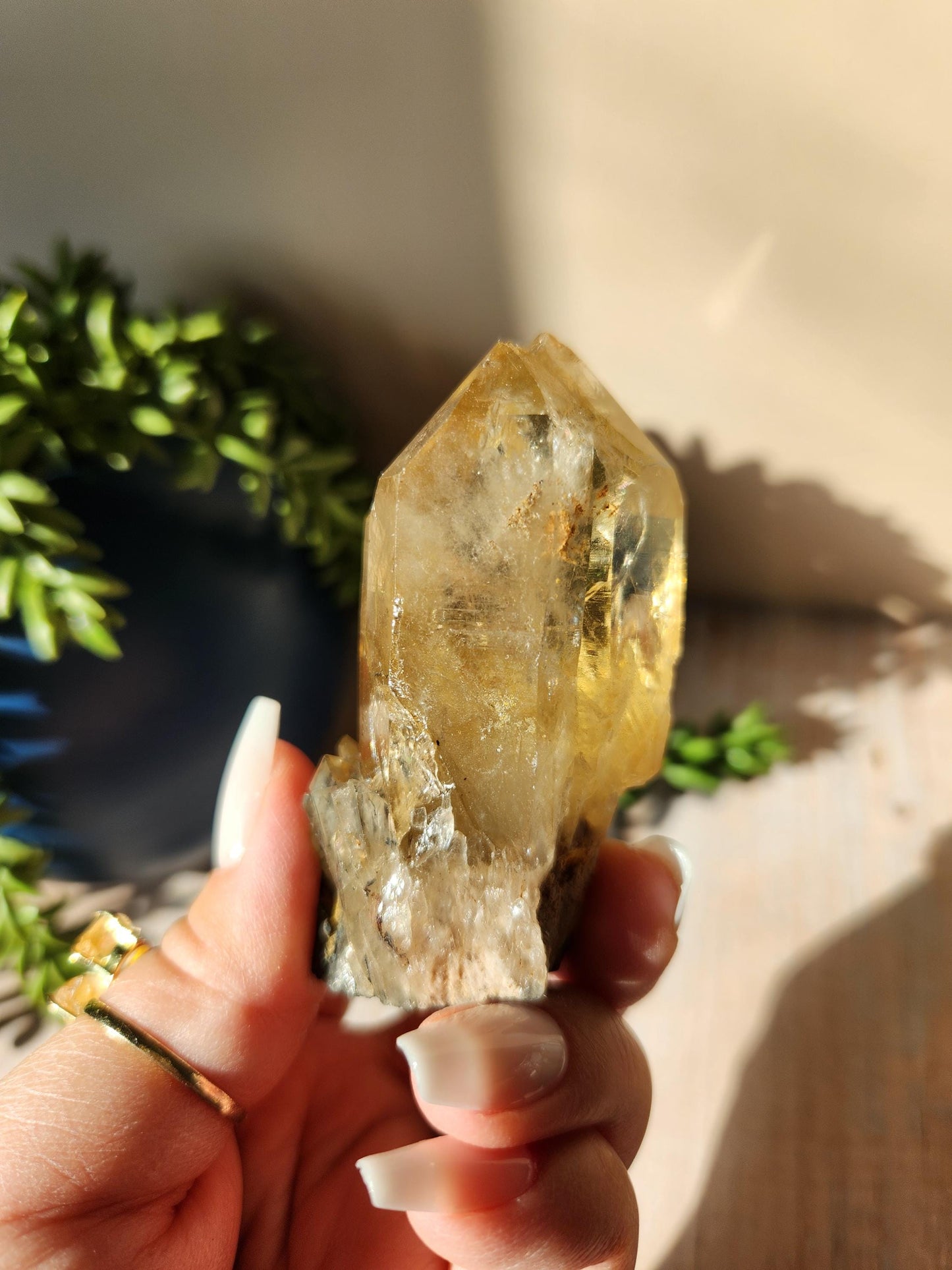 Natural double point kundalini citrine from the Congo, honey citrine with rainbows, genuine, untreated and not polished