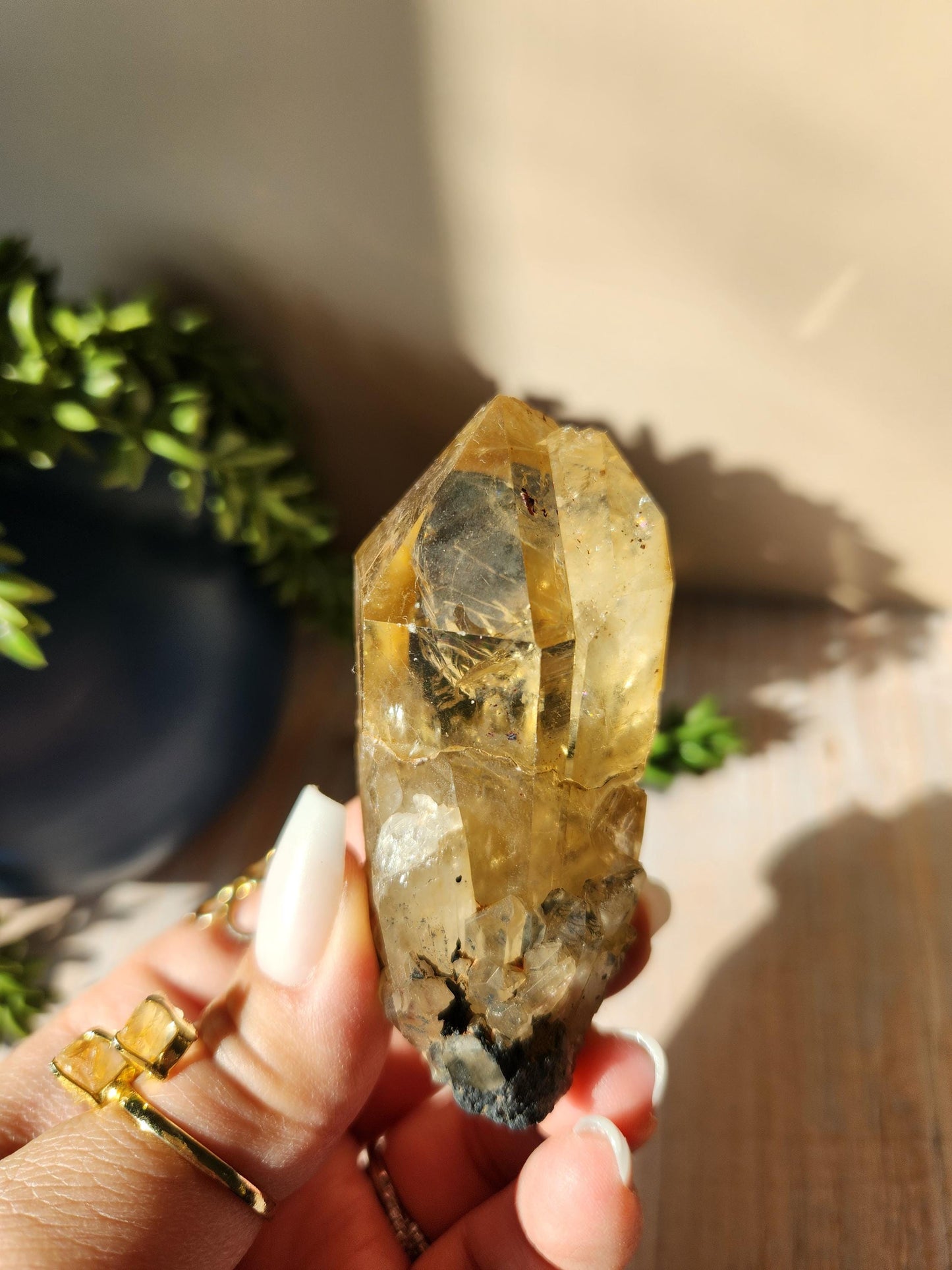 Natural double point kundalini citrine from the Congo, honey citrine with rainbows, genuine, untreated and not polished