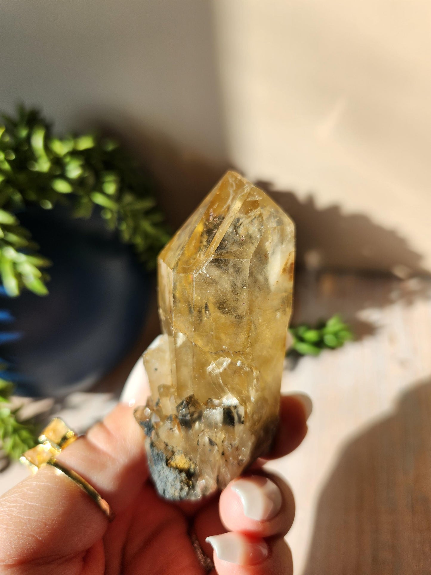 Natural double point kundalini citrine from the Congo, honey citrine with rainbows, genuine, untreated and not polished