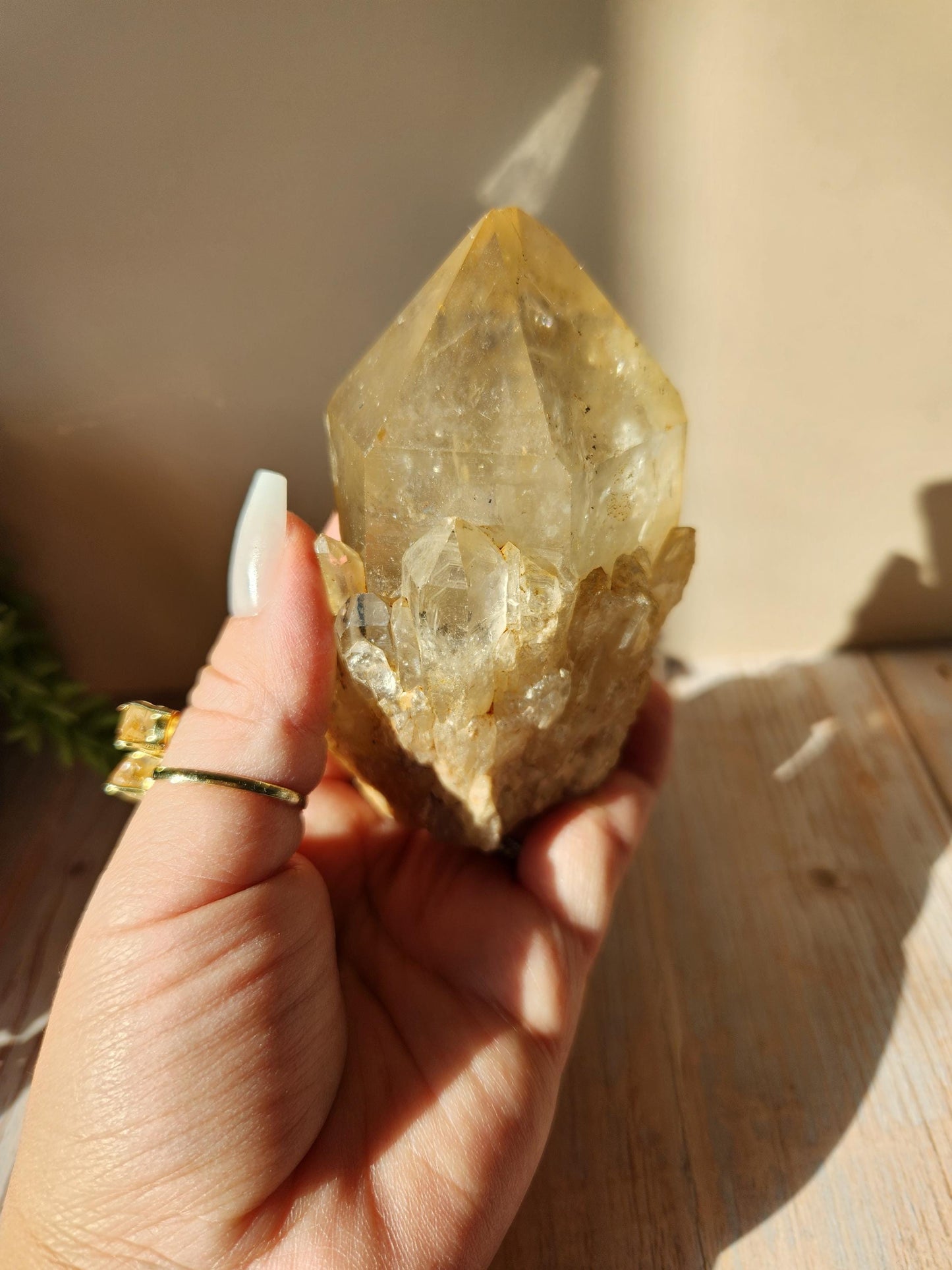Beautiful chunky kundalini citrine point from the Congo, light honey citrine with rainbows, genuine, untreated and not polished