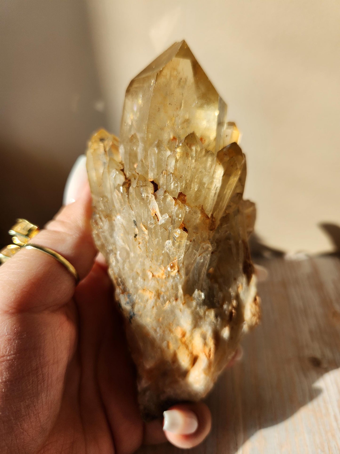Natural kundalini citrine cluster from the Congo, honey citrine with rainbows, genuine, untreated and not polished