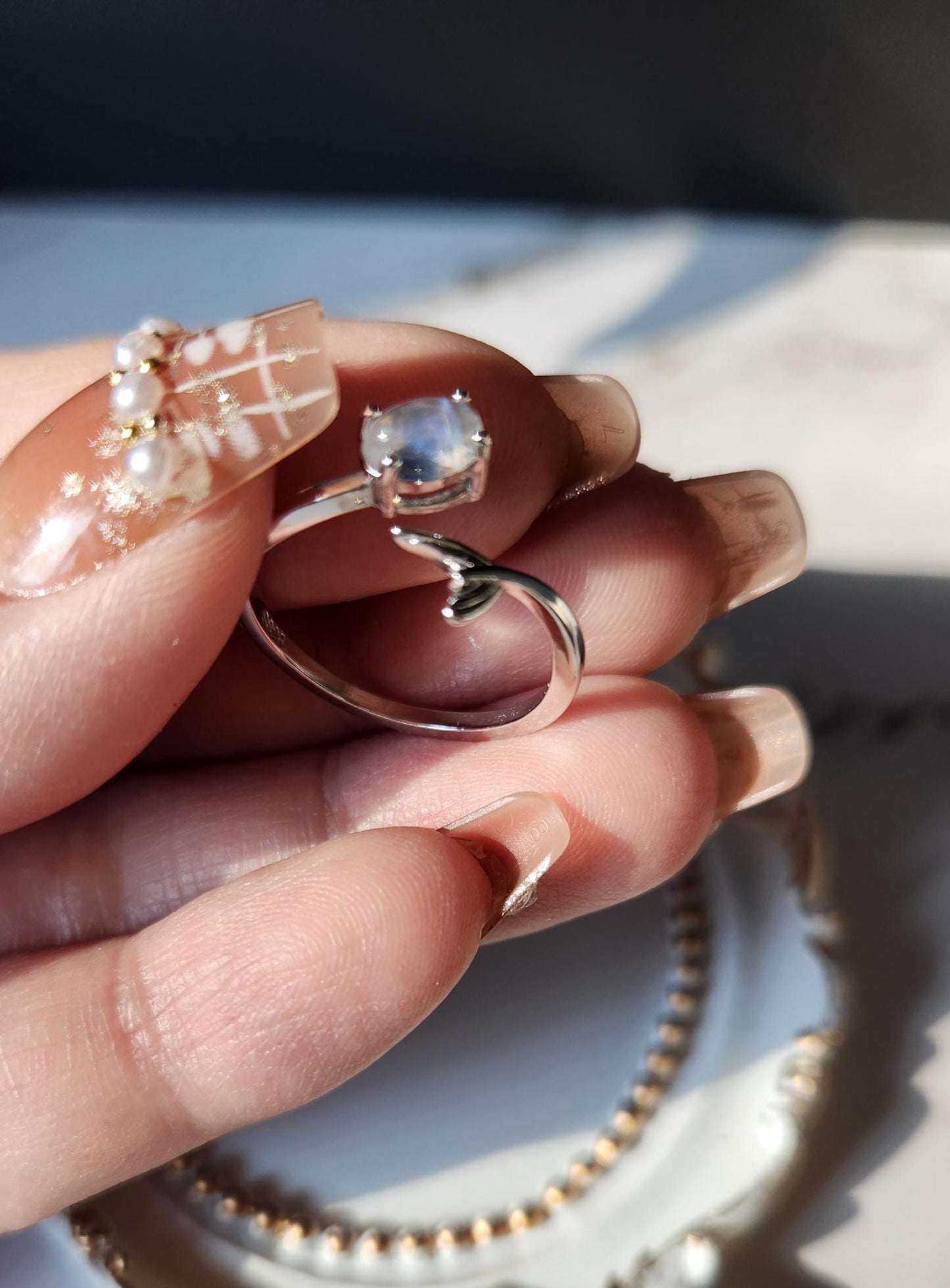 Top quality blue moonstone mermaid ring, 925 sterling silver, adjustable ring, beautiful dainty rings