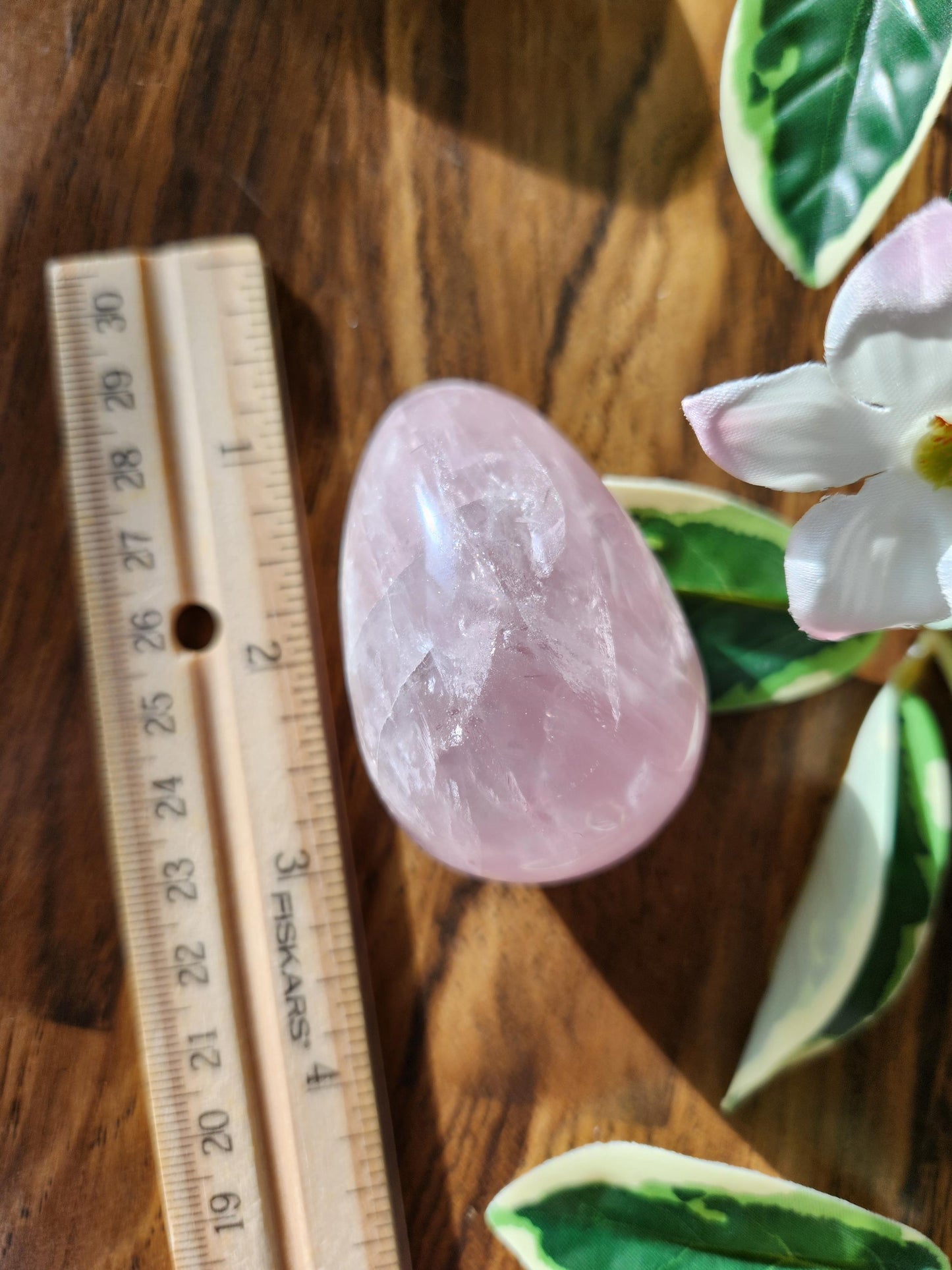 High quality rose quartz egg with rainbows