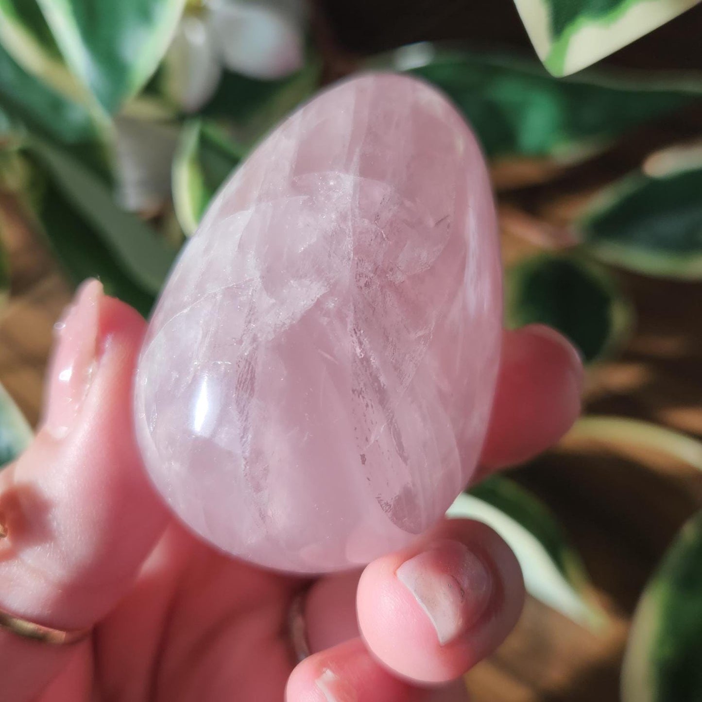 High quality rose quartz egg with beautiful rainbows