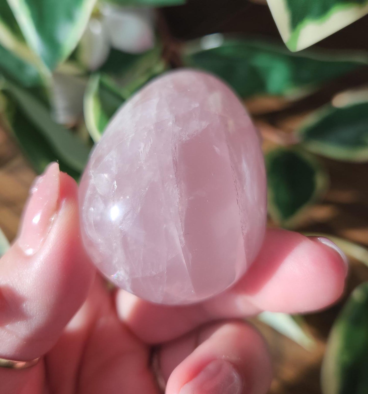 High quality rose quartz egg with beautiful rainbows