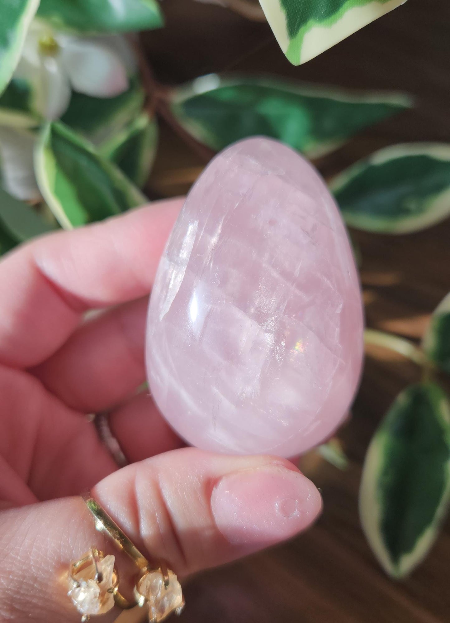 High quality rose quartz egg with beautiful rainbows
