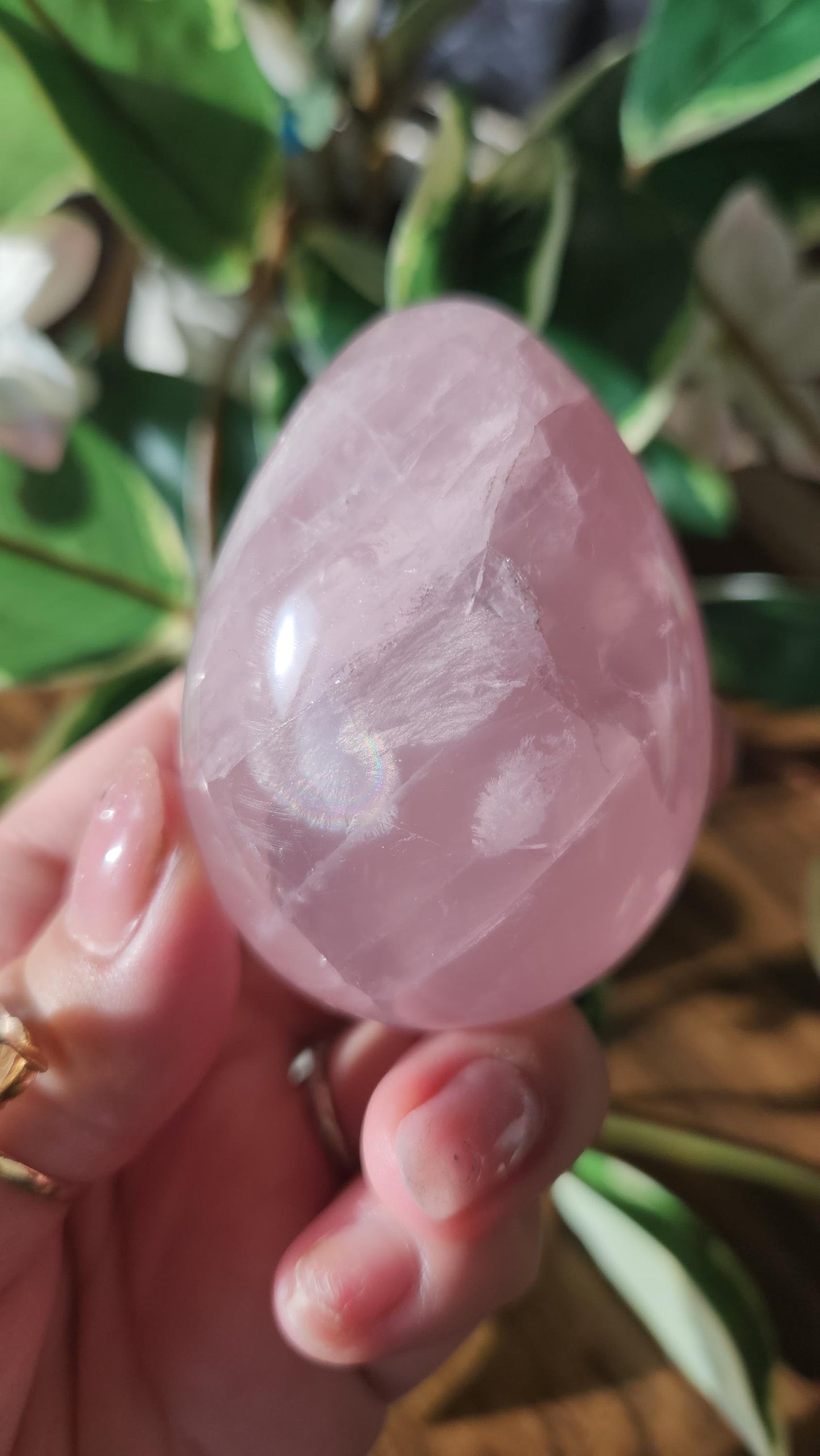 High quality rose quartz egg with beautiful rainbows
