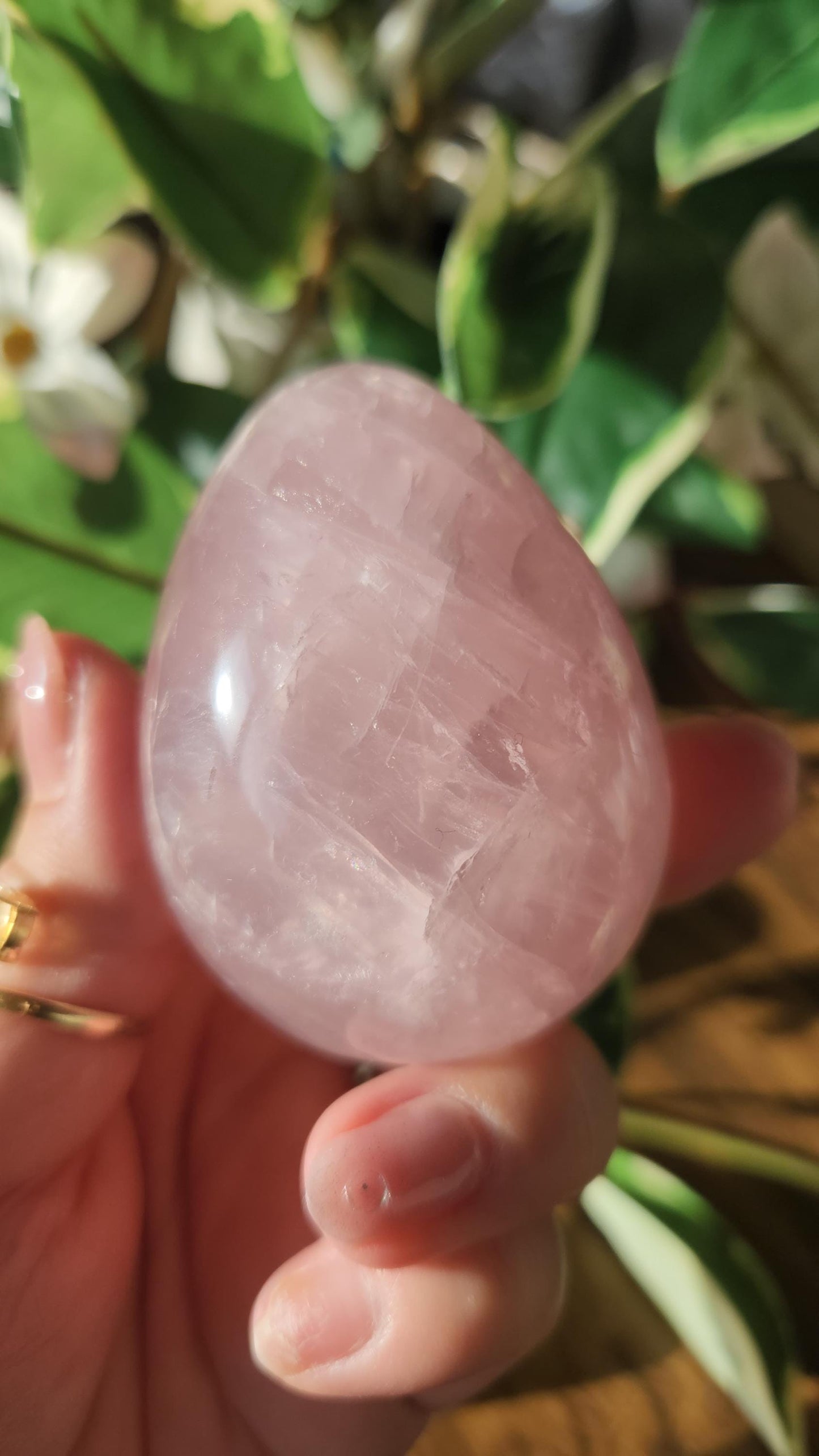 High quality rose quartz egg with beautiful rainbows