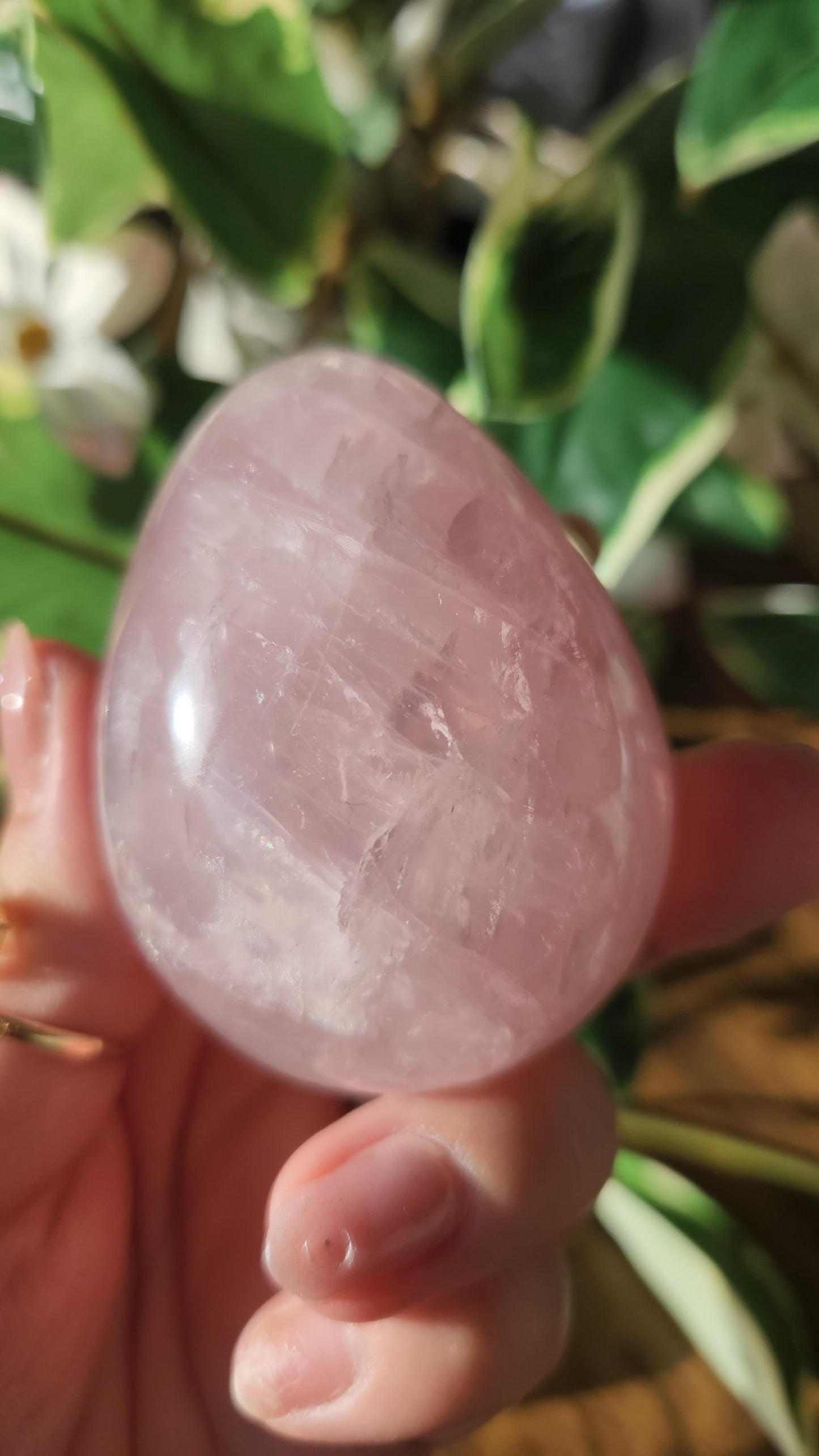 High quality rose quartz egg with beautiful rainbows