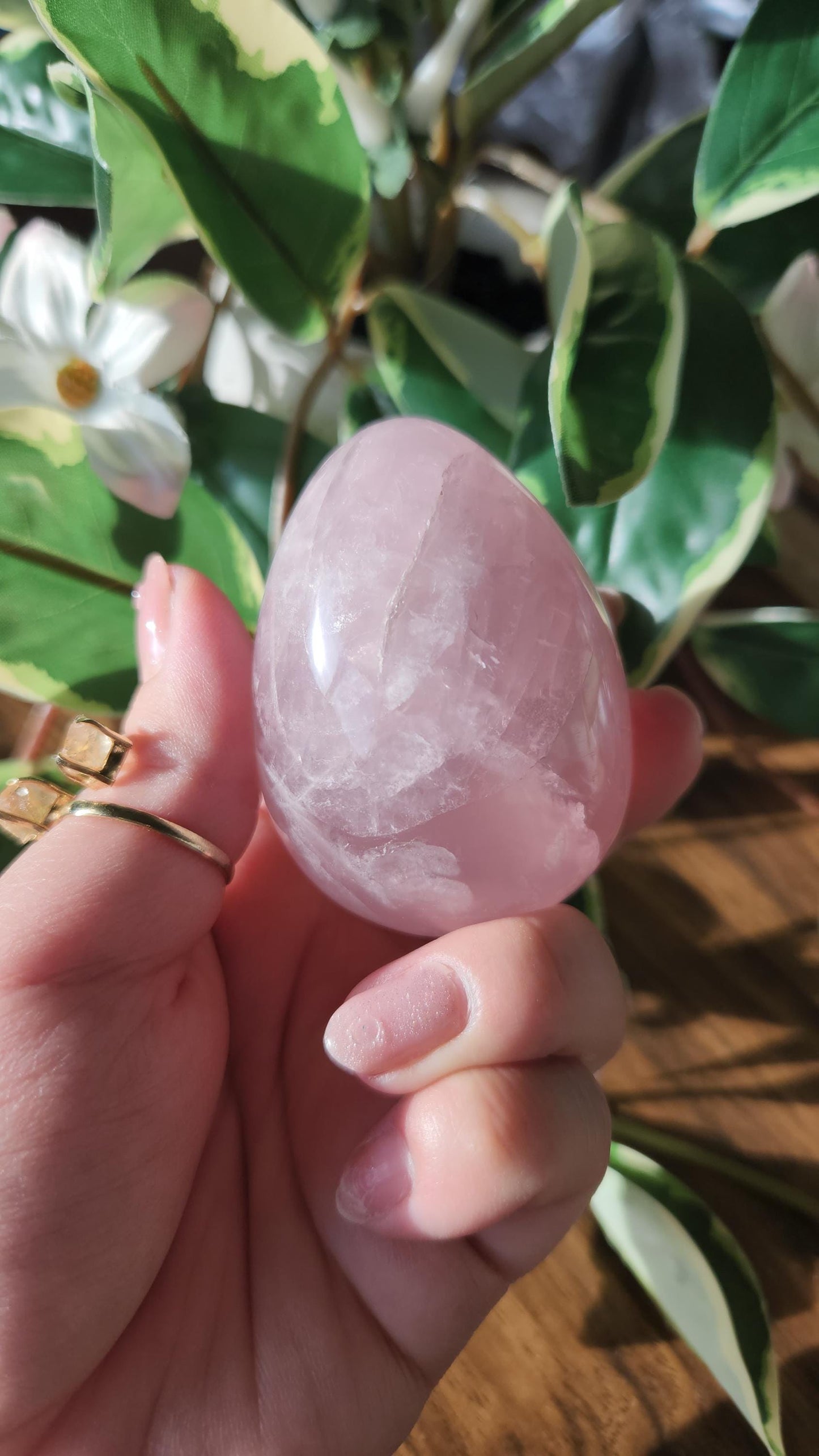 High quality rose quartz egg with beautiful rainbows
