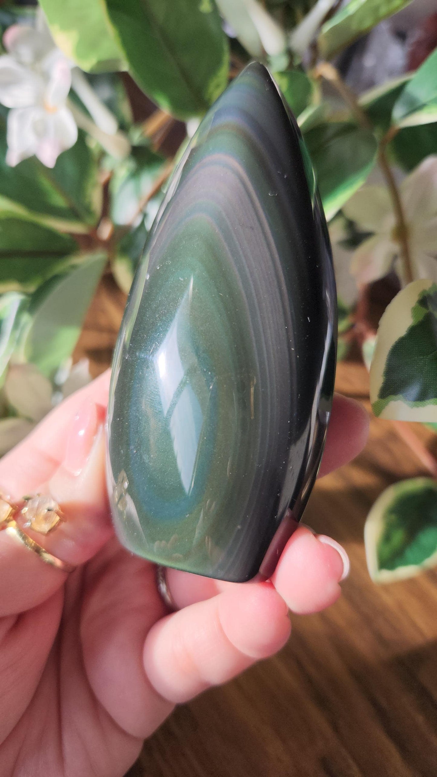 Stunning rainbow obsidian flame from Madagascar