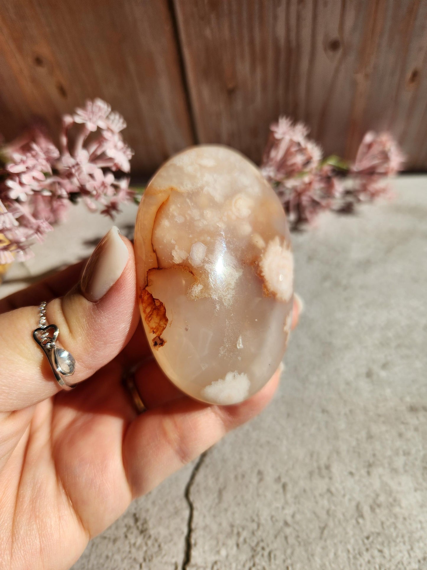 AAA natural rare carnelian flower agate palm stone with pink flowers from Madagascar, cherry blossoms, translucent