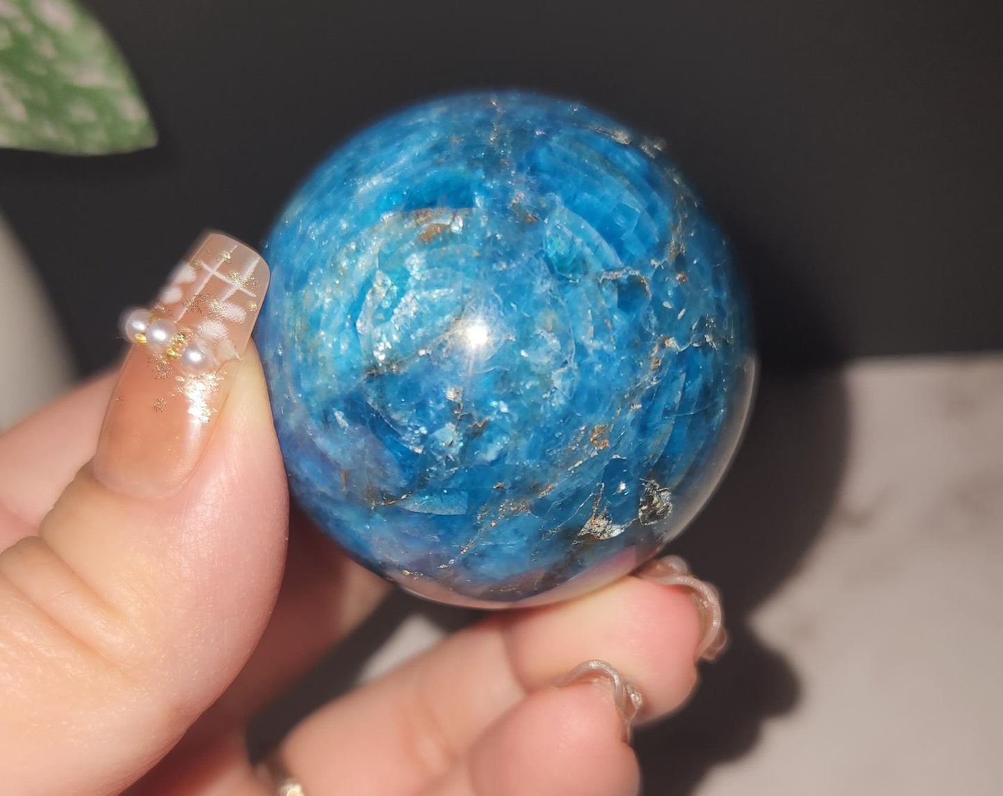 Beautiful natural blue appetite sphere with flash, B