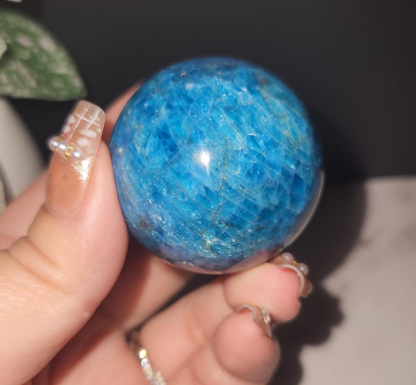 Beautiful natural blue appetite sphere with flash, B