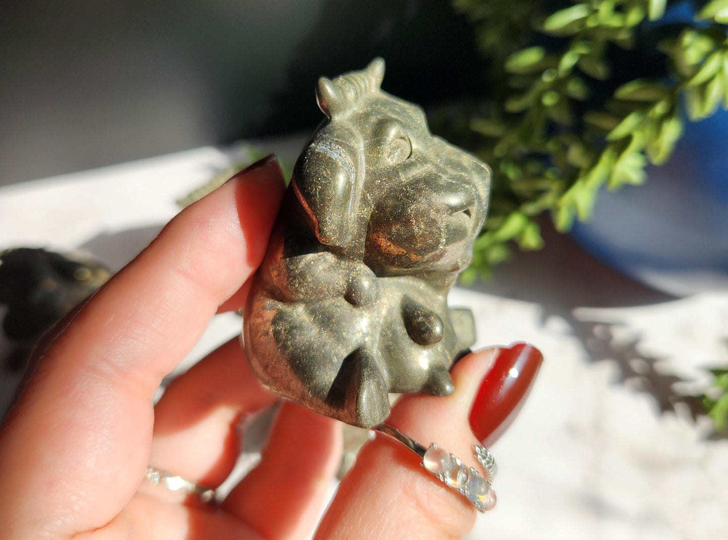 Pyrite milking cow carving for money manifesting