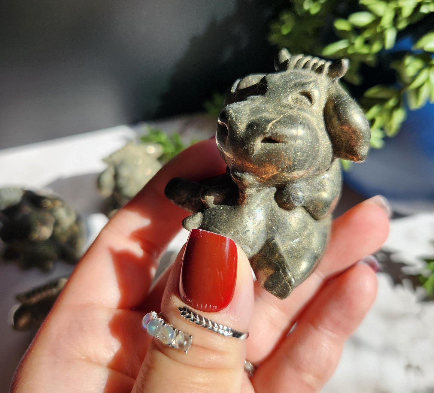 Pyrite milking cow carving for money manifesting