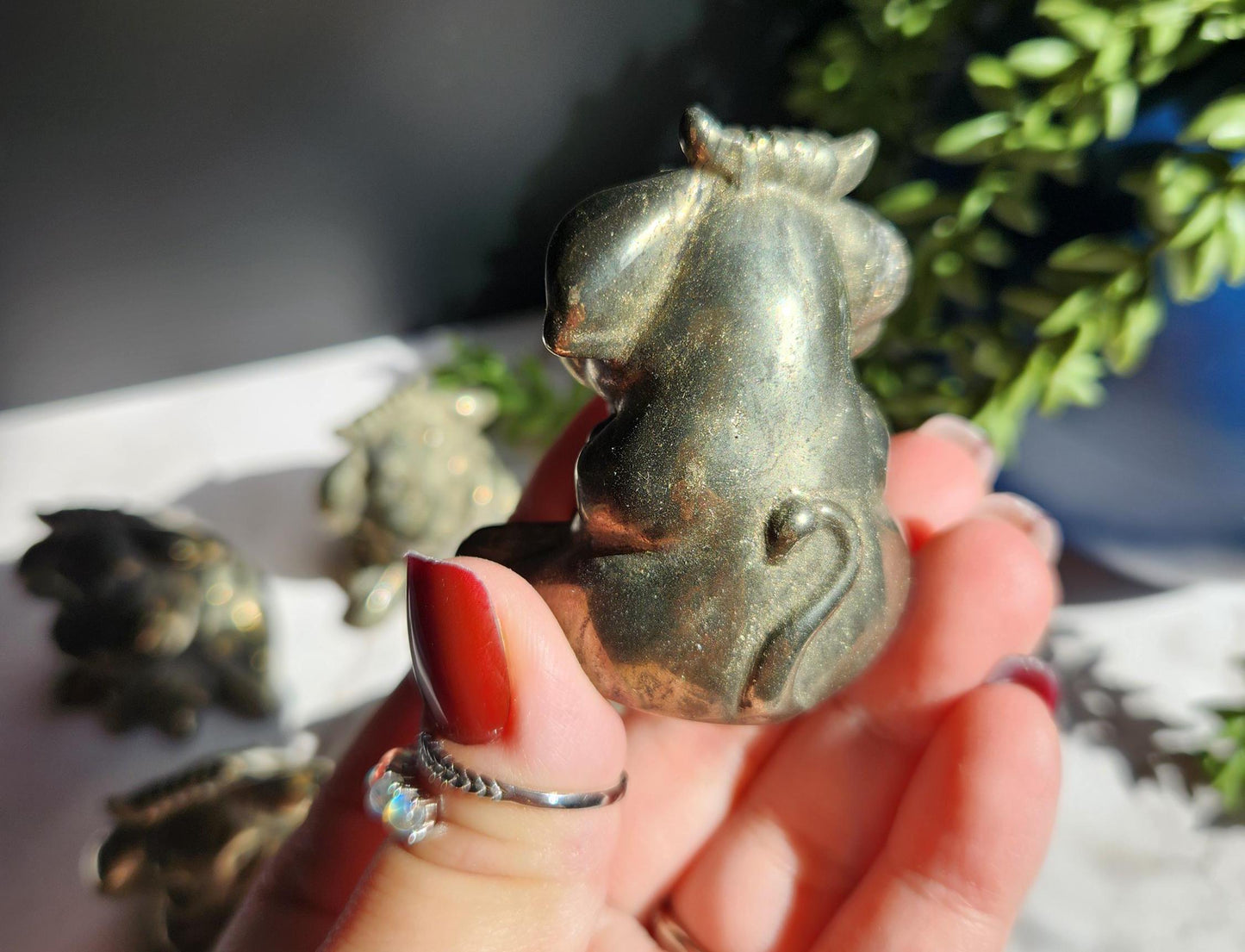 Pyrite milking cow carving for money manifesting