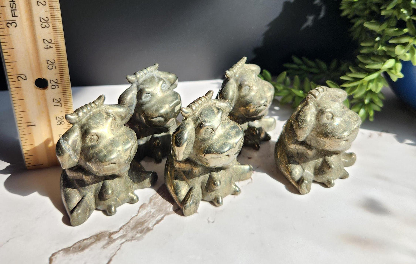 Pyrite milking cow carving for money manifesting