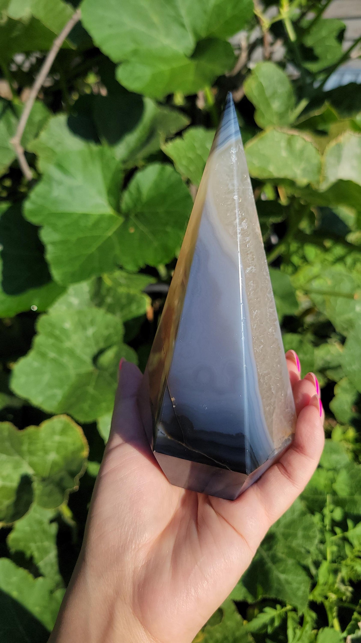 Stunning XL blue agate diamond with quartz, agate banding, sparkly druzy, from Brazil