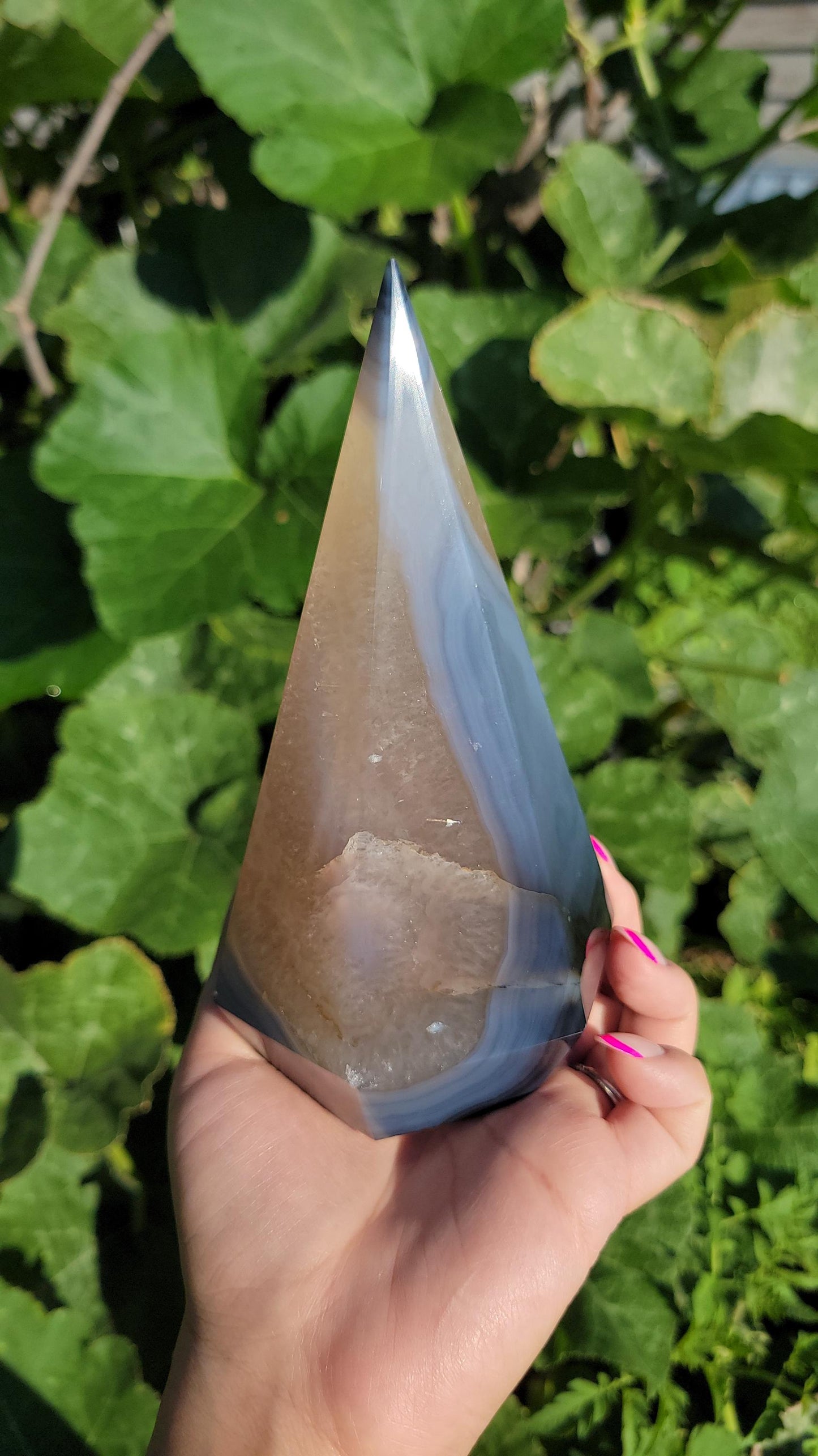 Stunning XL blue agate diamond with quartz, agate banding, sparkly druzy, from Brazil