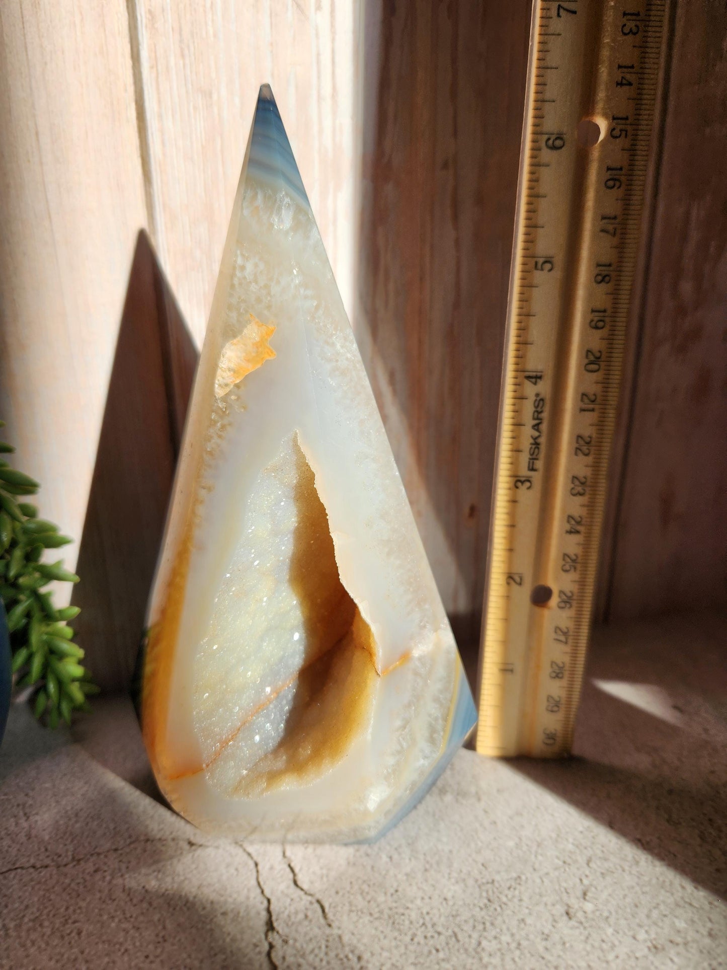 Stunning XL blue agate diamond with quartz, agate banding, sparkly druzy, from Brazil