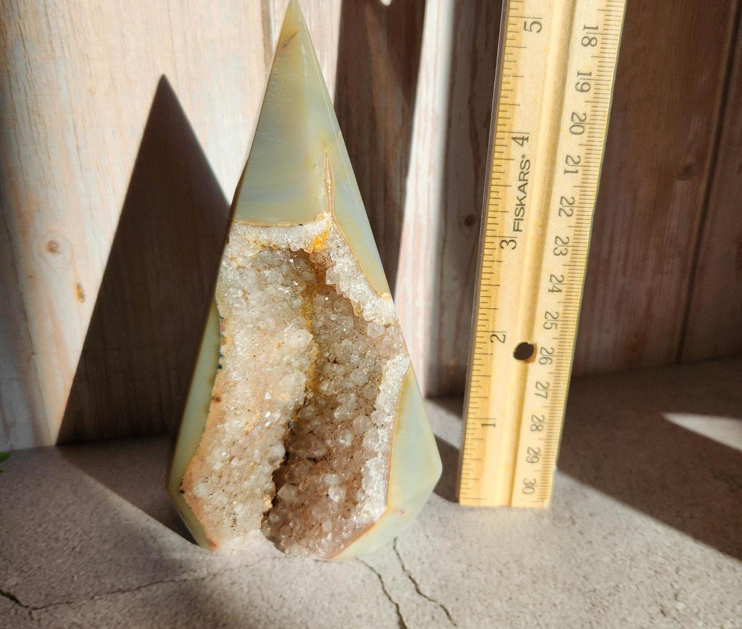 Beautiful large agate diamond with amethyst druzy and stunning agate banding from Brazil