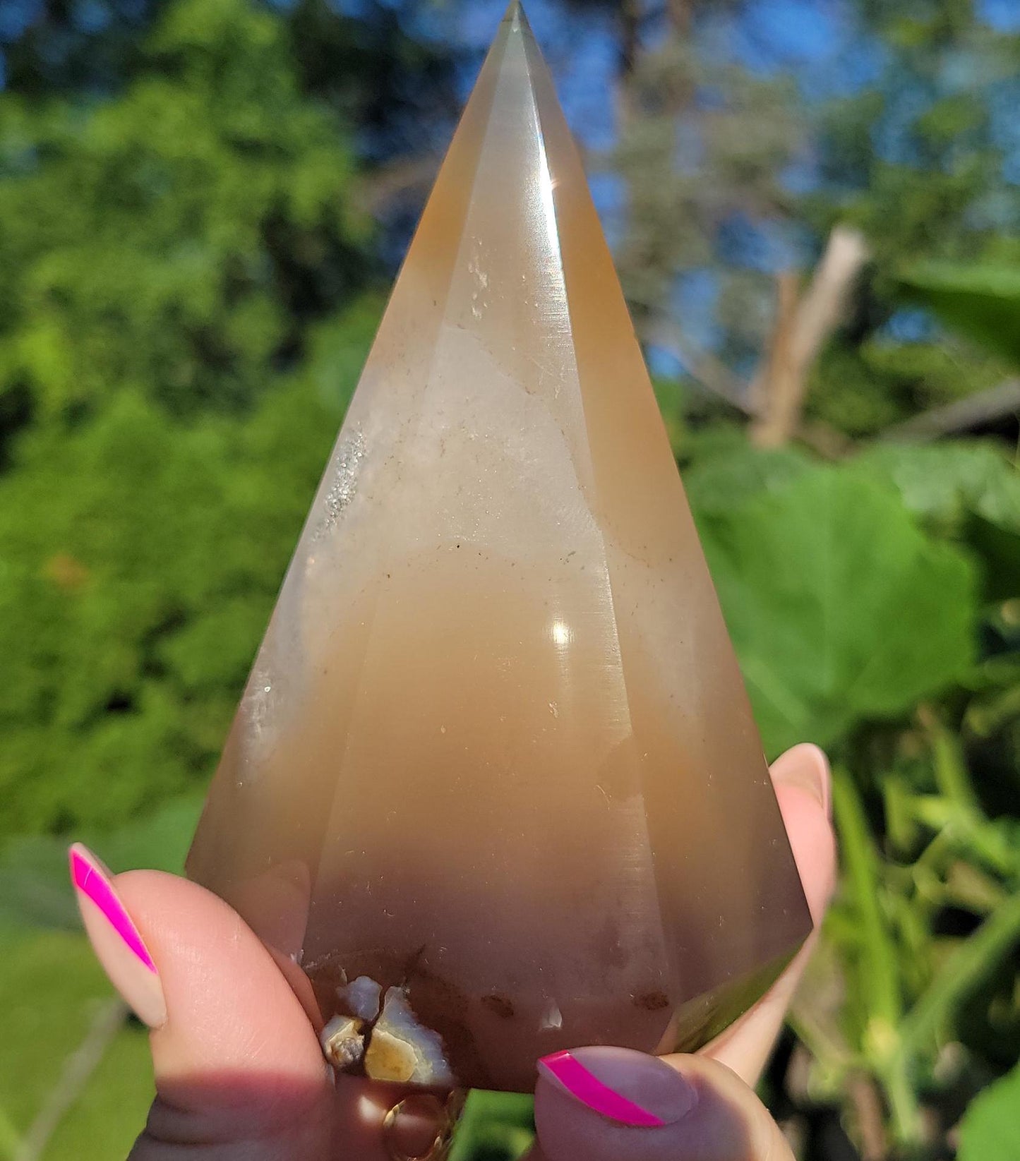 Pretty light brown agate diamond with quartz and sparkly druzy from Brazil