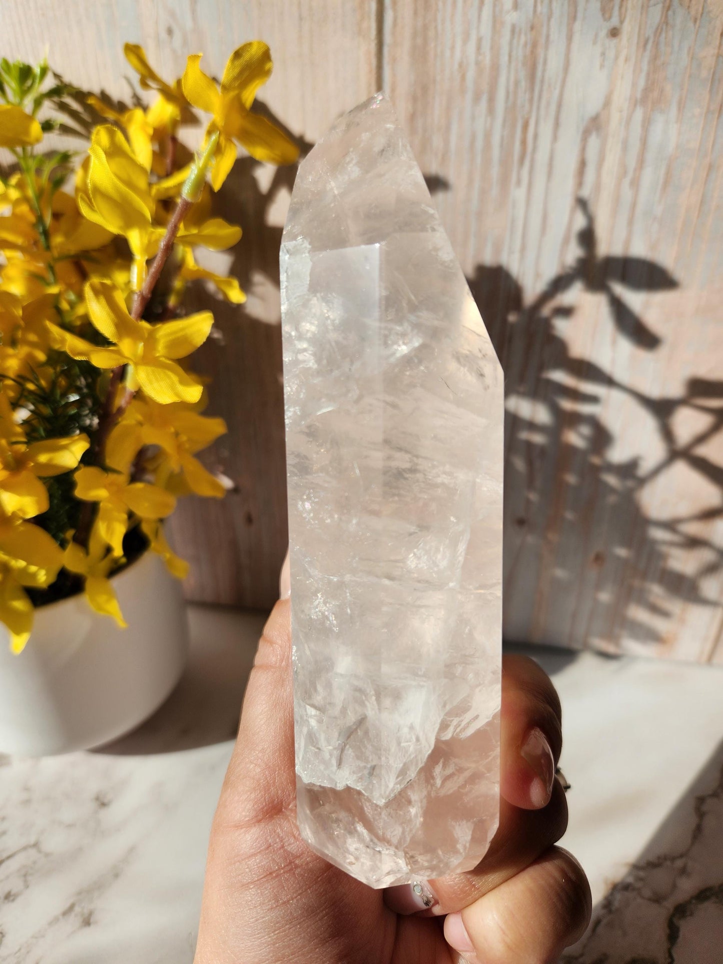 Beautiful Large high quality rose quartz tower from Brazil, translucent with rainbows