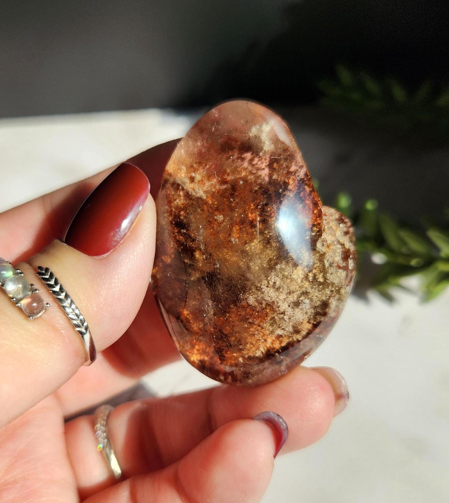 Amazing lodolite garden quartz lens from Brazil, half polish and half raw, natural