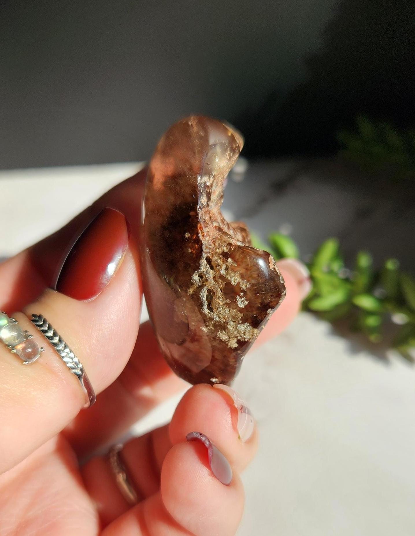 Amazing lodolite garden quartz lens from Brazil, half polish and half raw, natural