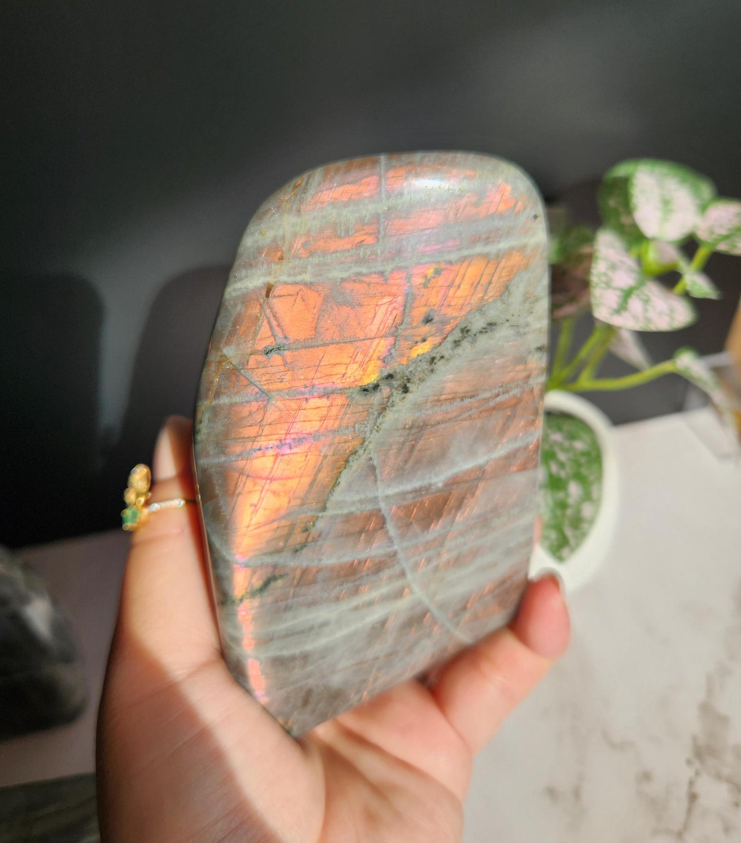Beautiful large sunlight white labradorite free form from Madagascar
