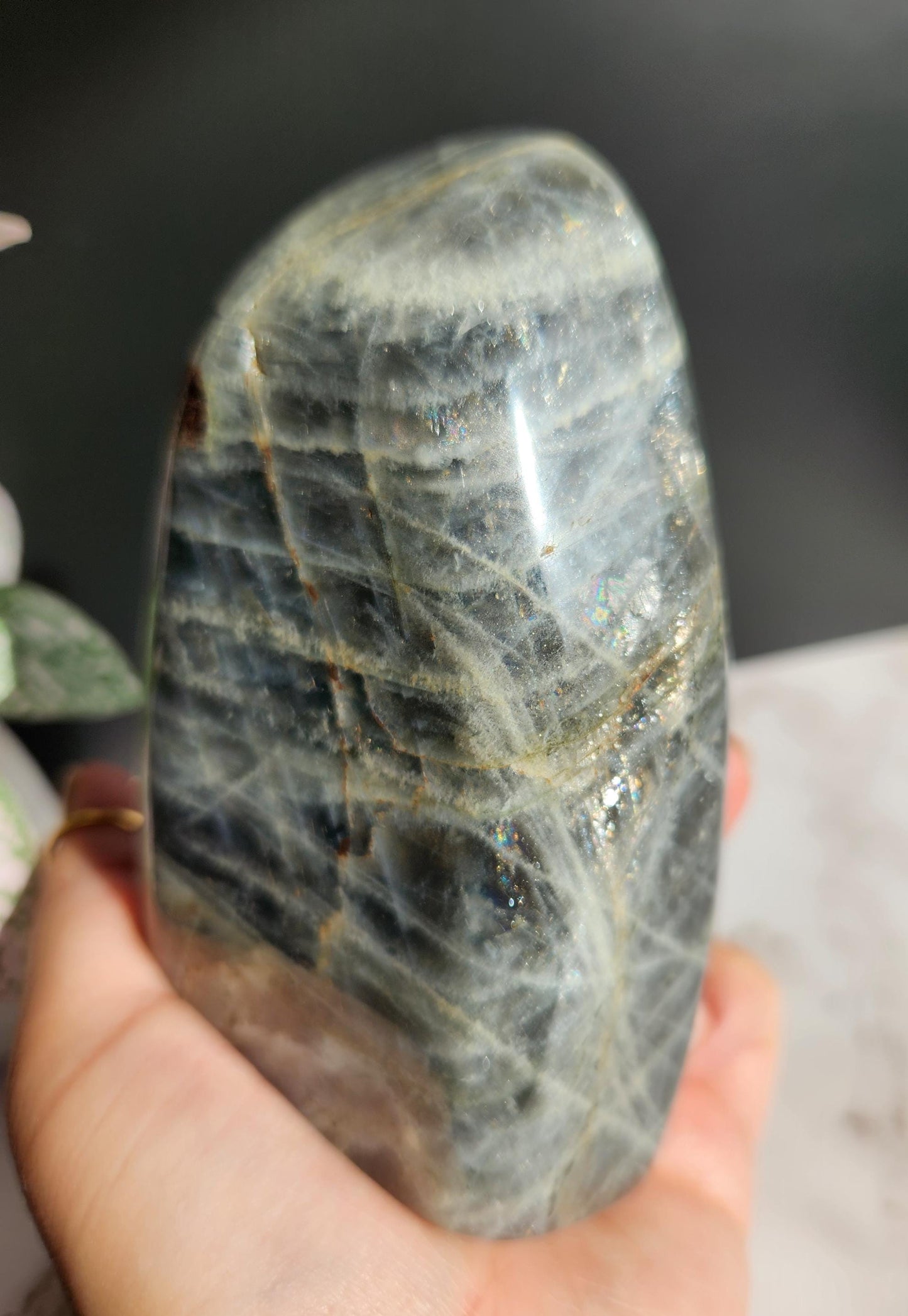 Beautiful large sunlight white labradorite free form from Madagascar