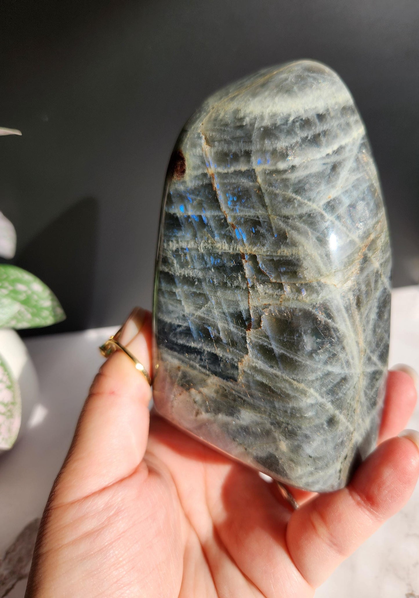 Beautiful large sunlight white labradorite free form from Madagascar
