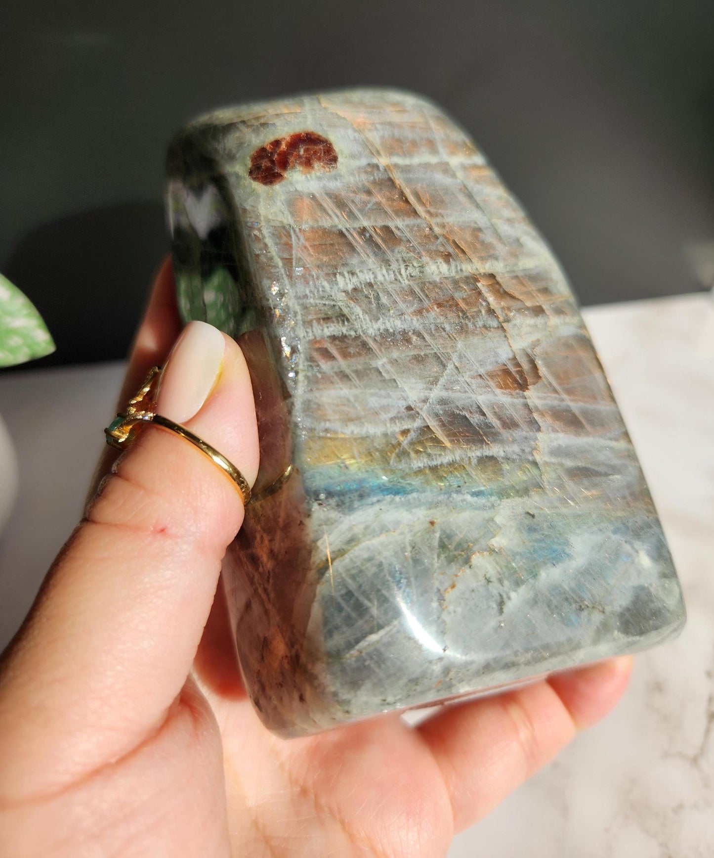 Beautiful large sunlight white labradorite free form from Madagascar