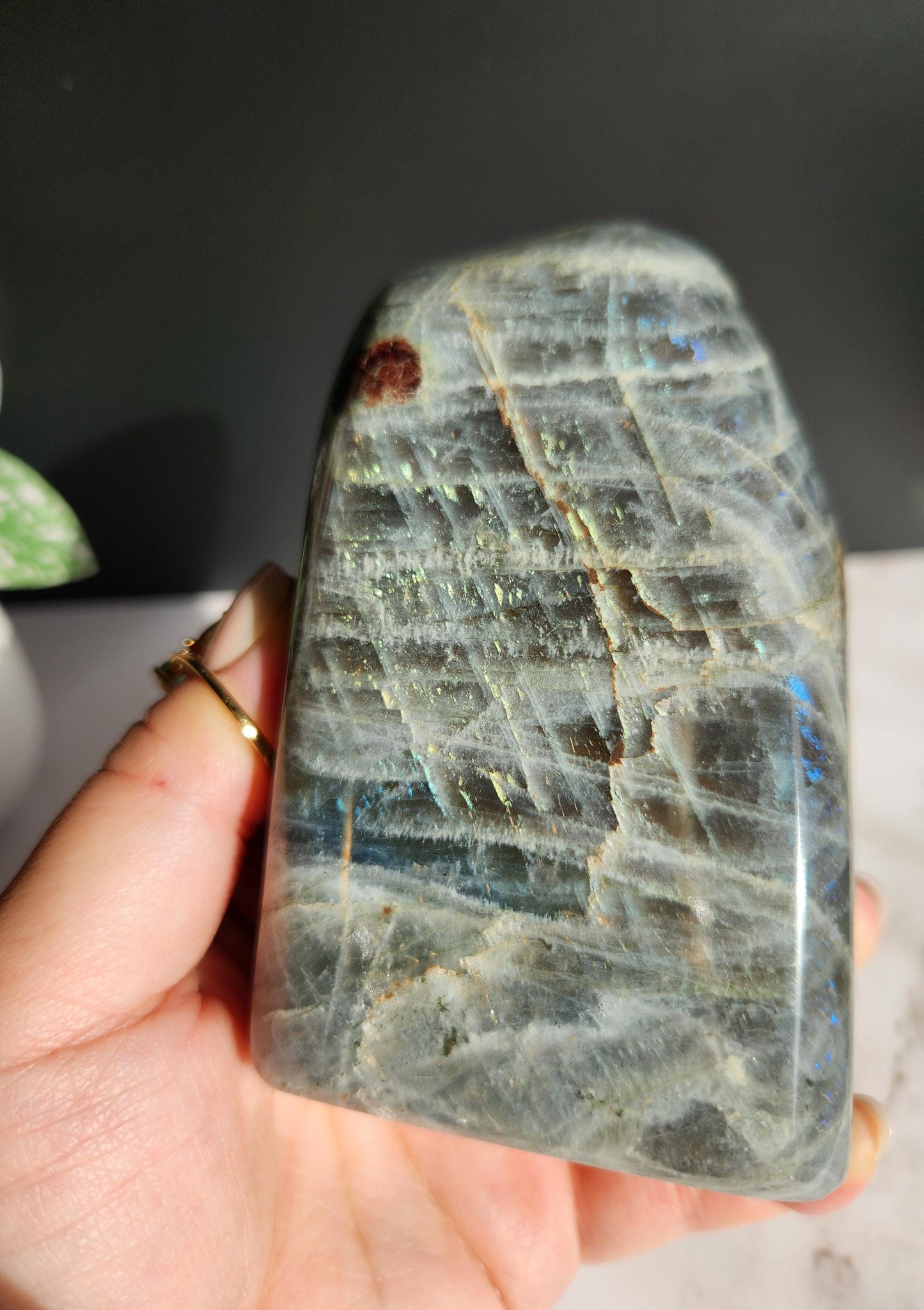 Beautiful large sunlight white labradorite free form from Madagascar
