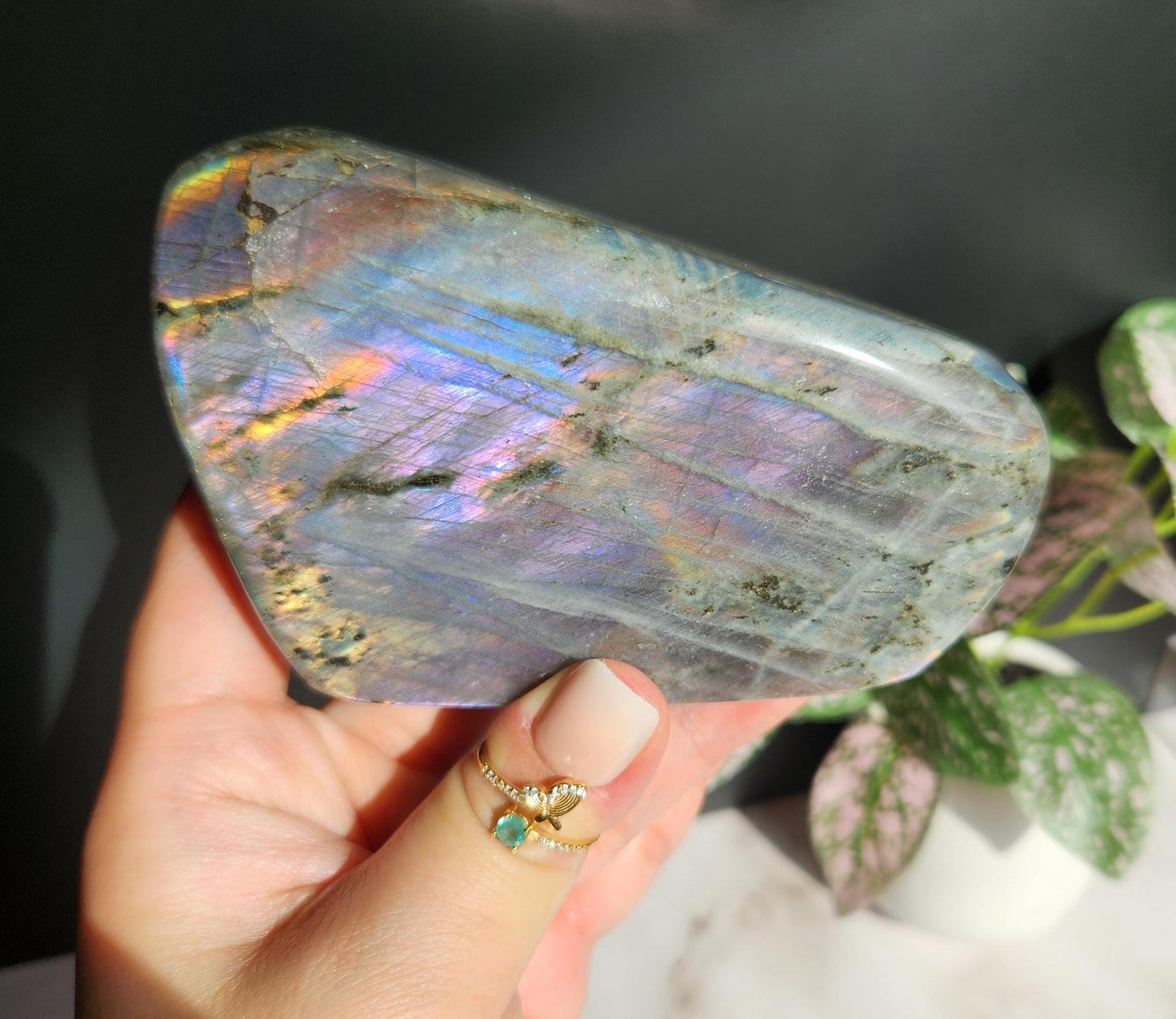 Amazing purple, orange, and blue white labradorite free form from Madagascar, natural labradorite