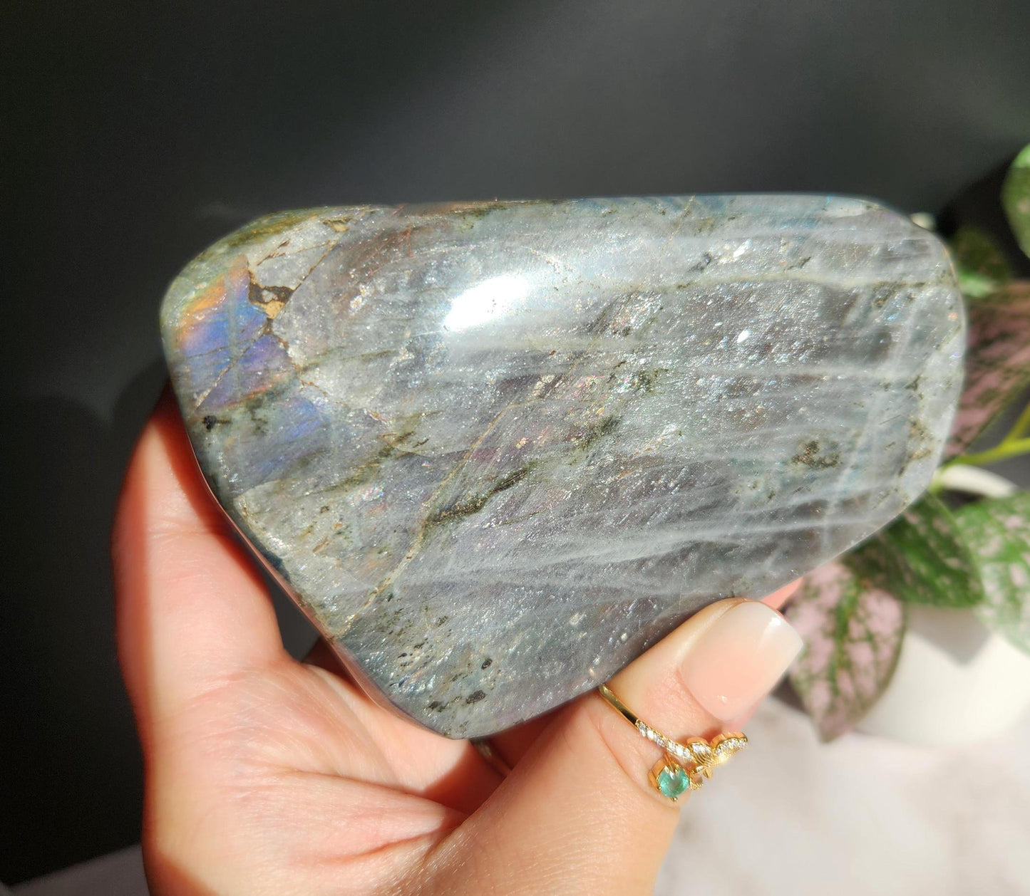 Amazing purple, orange, and blue white labradorite free form from Madagascar, natural labradorite