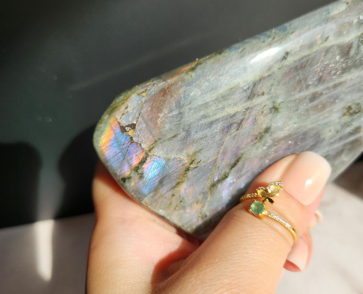 Amazing purple, orange, and blue white labradorite free form from Madagascar, natural labradorite