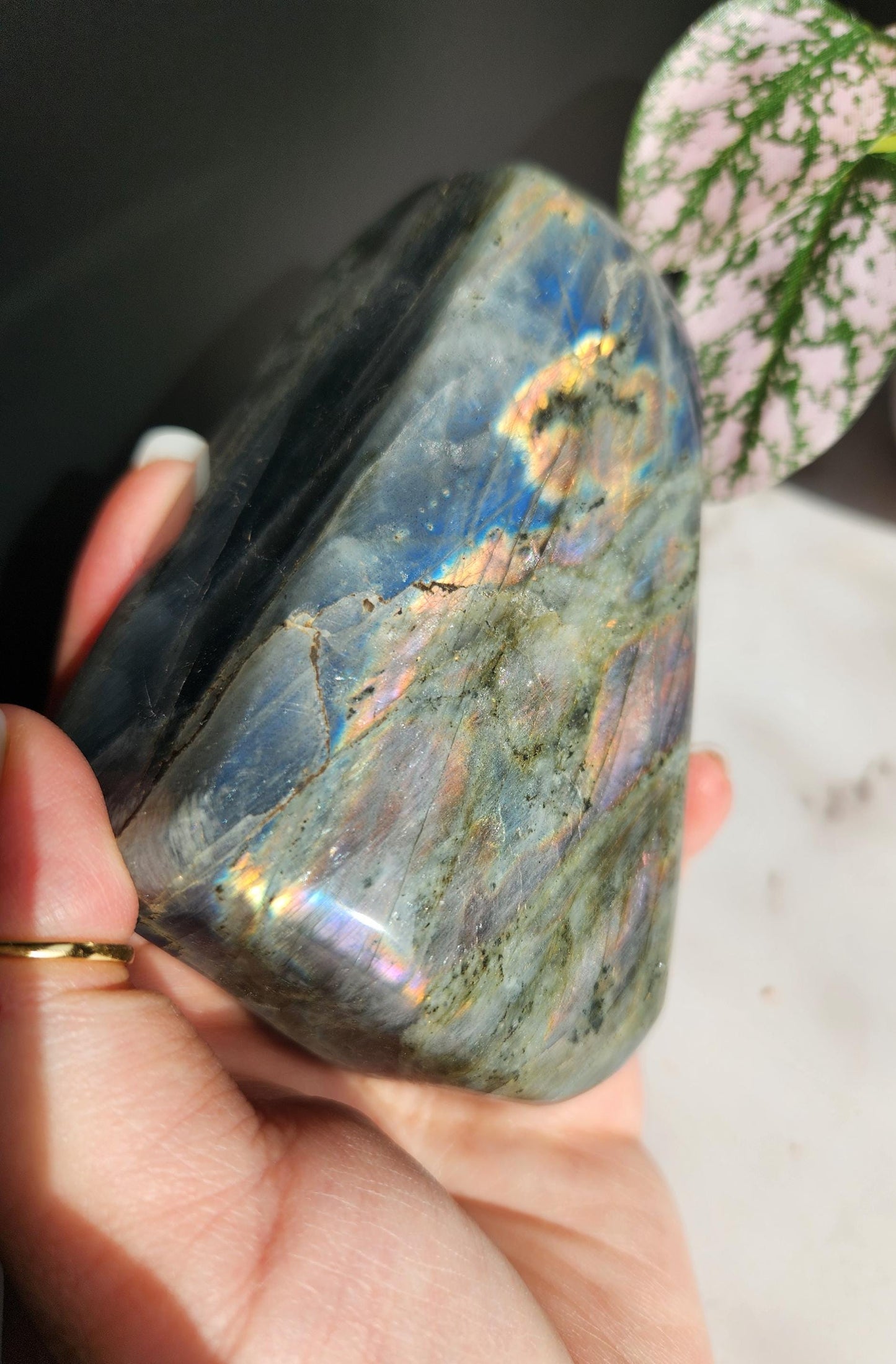 Amazing purple, orange, and blue white labradorite free form from Madagascar, natural labradorite