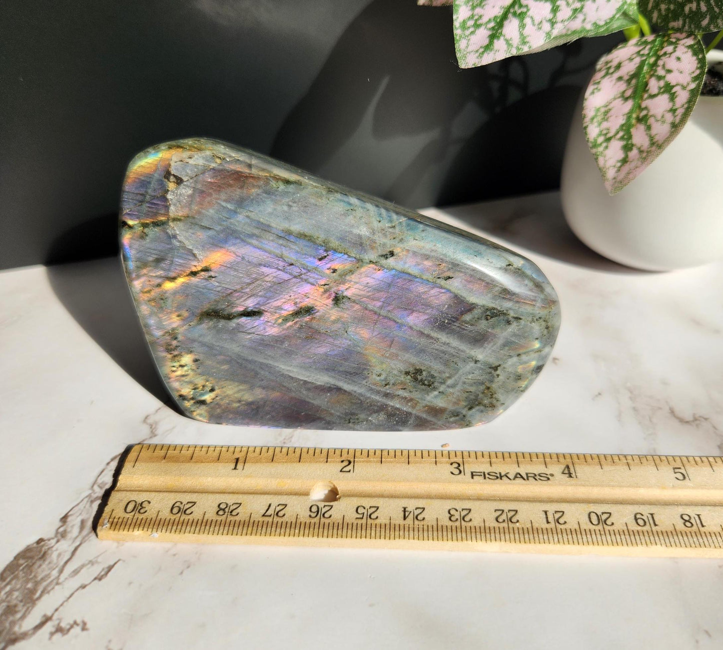 Amazing purple, orange, and blue white labradorite free form from Madagascar, natural labradorite