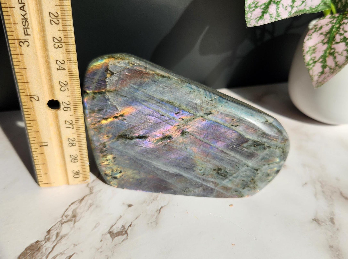 Amazing purple, orange, and blue white labradorite free form from Madagascar, natural labradorite