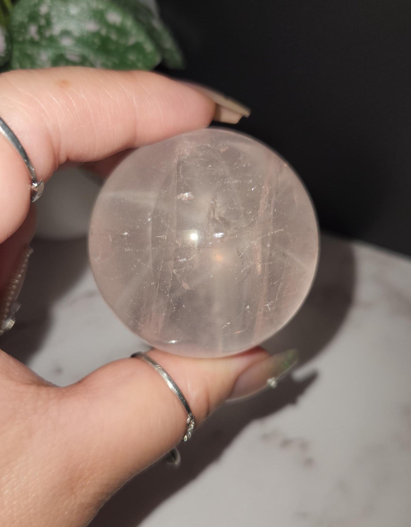 High quality double 6 star rose quartz sphere with rainbows from Mozambique N44 R2