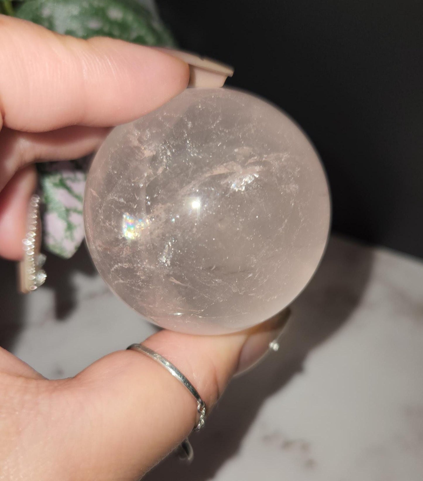 High quality double 6 star rose quartz sphere with rainbows from Mozambique N44 R2